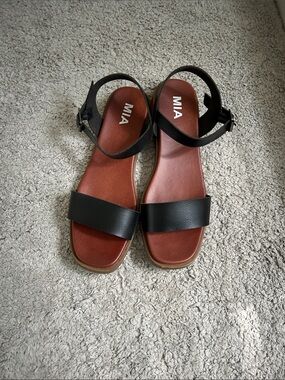 MIA Black and Brown Ankle-Strap Sandals